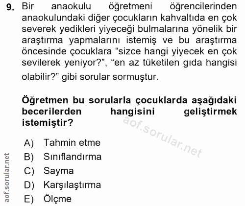 9. soru: Bir anaokulu öğretmeni öğrencilerinden anaokulundaki diğer çocukların kahvaltıda en çok severek yedikleri yiyeceği bu…