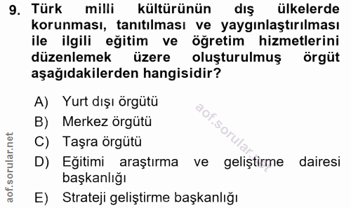 9. soru: Türk milli kültürünün dış ülkelerde korunması, tanıtılması ve yaygınlaştırılması ile ilgili eğitim ve öğretim hizmetl…