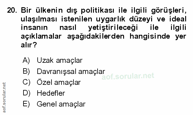 20. soru: Bir ülkenin dış politikası ile ilgili görüşleri, ulaşılması istenilen uygarlık düzeyi ve ideal insanın nasıl yetiştir…