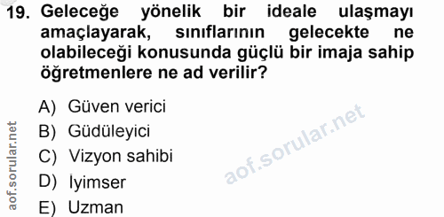 19. soru: Geleceğe yönelik bir ideale ulaşmayı amaçlayarak, sınıflarının gelecekte ne olabileceği konusunda güçlü bir imaja sah…