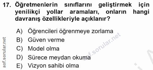 17. soru: Öğretmenlerin sınıflarını geliştirmek için yenilikçi yollar aramaları, onların hangi davranış özellikleriyle açıklanı…