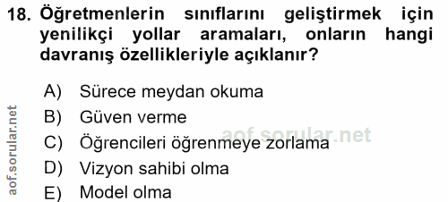 18. soru: Öğretmenlerin sınıflarını geliştirmek için yenilikçi yollar aramaları, onların hangi davranış özellikleriyle açıklanı…