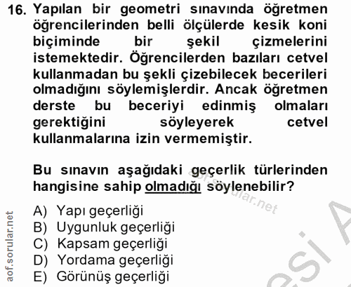 16. soru: Yapılan bir geometri sınavında öğretmen öğrencilerinden belli ölçülerde kesik koni biçiminde bir Sekil çizmelerini is…