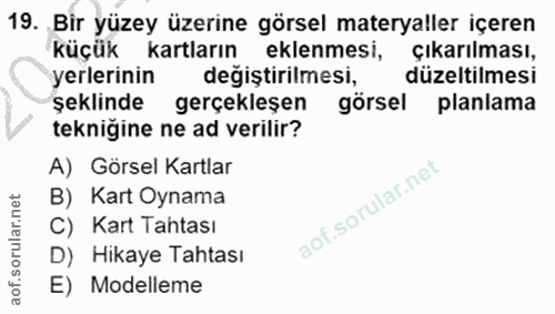 19. soru: Bir yüzey üzerine görsel materyaller içeren küçük kartların eklenmesi, çıkarılması, yerlerinin değiştirilmesi, düzelt…