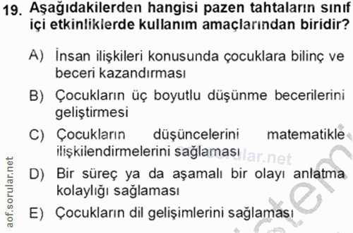 19. soru: Aşağıdakilerden hangisi pazen tahtaların sınıf içi etkinlikierde kullanım amaçlarından biridir? A) İnsan ilişkileri k…