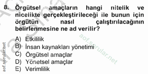 8. soru: Örgütsel amaçların hangi nitelik ve nicelikte gerçekleştirileceği ile bunun için örgütün nasıl çalıştırılacağının bel…