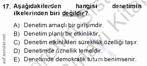 17. soru: Aşağıdakilerden hangisi denetimin ilkelerinden biri değildir? A) Denetim amaçlı bir girişimdir. B) Denetim planlı bir…