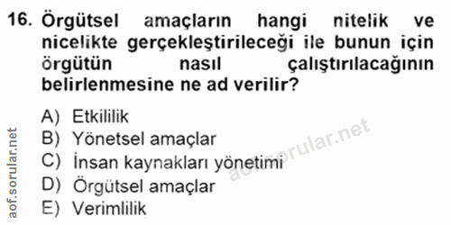 16. soru: Örgütsel amaçların hangi nitelik ve nicelikte gerçekleştirileceği ile bunun için Örgütün nasıl çalıştırılacağının bel…