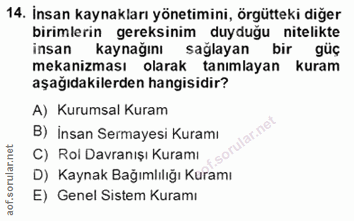 14. soru: Insan kaynakları yönetimini, örgütteki diğer birimlerin gereksinim duyduğu nitelikte insan kaynağını sağlayan bir güç…