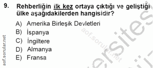 9. soru: Rehberliğin ilk kez ortaya çıktığı ve geliştiği ülke aşağıdakilerden hangisidir? A) Amerika Birleşik Devletleri B) is…