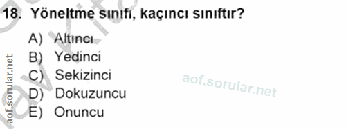 18. soru: Yöneltme sınıfi, kaçıncı sınıftır? A) Altincı B) Yedinci C) Sekizinci D) Dokuzuncu E) Onuncu