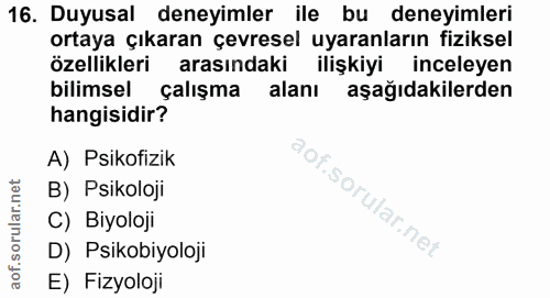 16. soru: Duyusal deneyimler ile bu deneyimleri ortaya çıkaran çevresel uyaranların fiziksel özellikleri arasındaki ilişkiyi in…