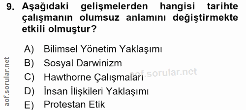 9. soru: Aşağıdaki gelişmelerden hangisi tarihte çalışmanın olumsuz anlamını değiştirmekte etkili olmuştur? A) Bilimsel Yöneti…