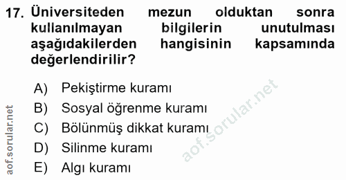 17. soru: Üniversiteden mezun olduktan sonra kullanılmayan bilgilerin unutulması aşağıdakilerden hangisinin kapsamında değerlen…