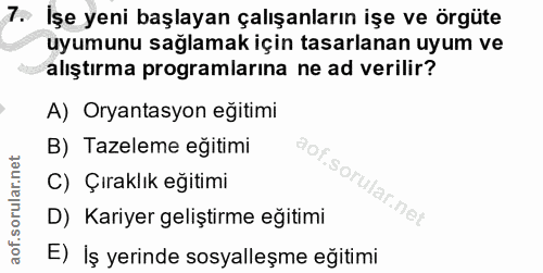 7. soru: İşe yeni başlayan çalışanların işe ve örgüte uyumunu sağlamak için tasarlanan uyum ve alıştırma programlarina ne ad v…