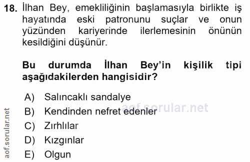 18. soru: İlhan Bey, emekliliğinin başlamasıyla birlikte iş hayatında eski patronunu suçlar ve onun yüzünden kariyerinde ilerle…