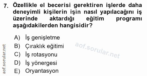 7. soru: Özellikle el becerisi gerektiren işlerde daha deneyimli kişilerin işin nasıl yapılacağını iş üzerinde aktardığı eğiti…