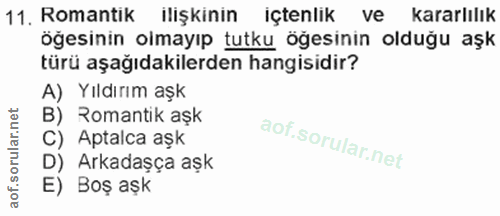 11. soru: Romantik ilişkinin içtenlik ve kararlılık öğesinin olmayıp tutku öğesinin olduğu aşk türü aşağıdakilerden hangisidir?…