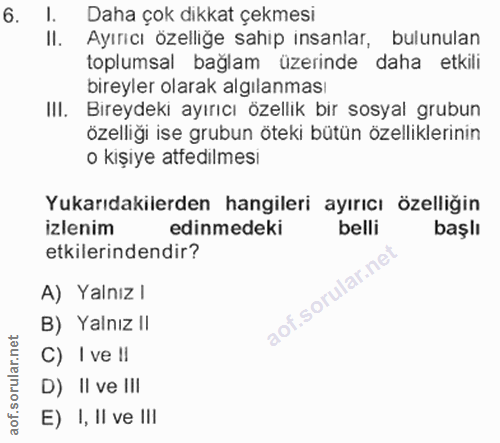 6. soru: Daha çok dikkat çekmesi II. Ayırıcı özelliğe sahip insanlar, bulunulan toplumsal bağlam üzerinde daha etkili bireyler…