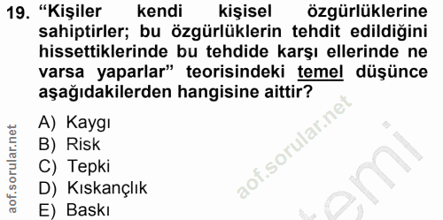 19. soru: "Kişiler kendi kişisel özgürlüklerine sahiptirler; bu özgürlüklerin tehdit edildiğini hissettiklerinde bu tehdide kar…