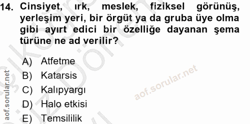 14. soru: Cinsiyet,ırk, meslek, fiziksel görünüş, yerleşim yeri, bir örgüt ya da gruba üye olma gibi ayırt edici bir özelliğe d…
