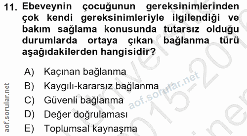 11. soru: Ebeveynin çocuğunun gereksinimlerinden çok kendi gereksinimleriyle ilgilendiği ve bakım sağlama konusunda tutarsız ol…