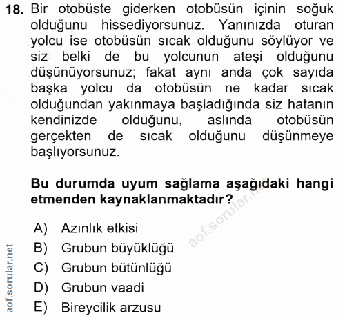 18. soru: Bir otobüste giderken otobüsün içinin soğuk olduğunu hissediyorsunuz. Yanınızda oturan yolcu ise otobüsün sıcak olduğ…