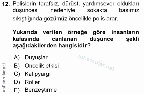 12. soru: Polislerin tarafsız, dürüst, yardımsever oldukları düşüncesi nedeniyle sokakta başımız sıkıştığında gözümüz öncelikle…