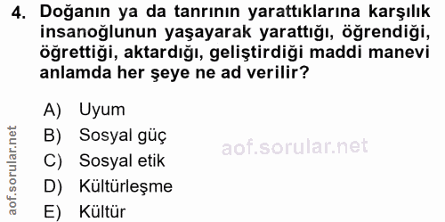 4. soru: Doğanın ya da tanrının yarattıklarına karşılık insanoğlunun yaşayarak yarattığı, öğrendiği, öğrettiği, aktardığı, gel…