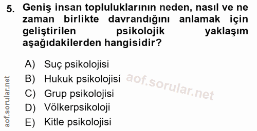 5. soru: Geniş insan topluluklarının neden, nasıl ve ne zaman birlikte davrandığını anlamak için geliştirilen psikolojik yakla…