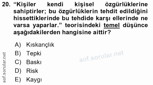 20. soru: "Kişiler kendi kişisel özgürlüklerine sahiptirler; bu özgürlüklerin tehdit edildiğini hissettiklerinde bu tehdide kar…