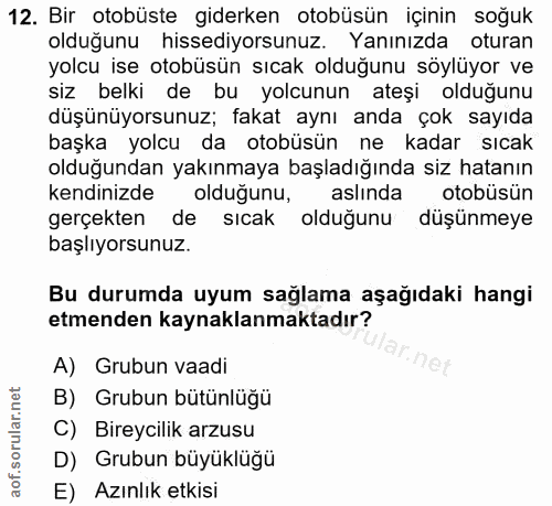 12. soru: Bir otobüste giderken otobüsün içinin soğuk olduğunu hissediyorsunuz. Yanınızda oturan yolcu ise otobüsün sıcak olduğ…