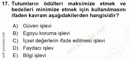17. soru: Tutumların ödülleri maksimize etmek ve bedelleri minimize etmek için kullanılmasını ifaden kavram aşağıdakilerden han…