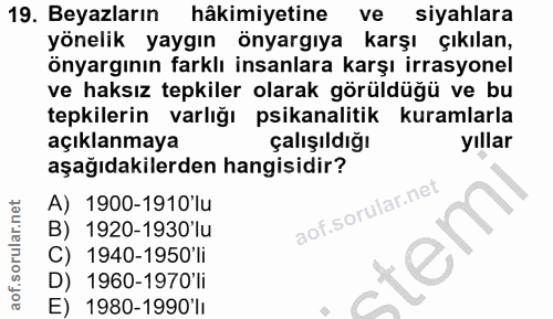 19. soru: Beyazların hâkimiyetine ve siyahlara yönelik yaygın önyargıya karşı çıkılan, önyargının farklı insanlara karşı irrasy…