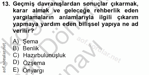 13. soru: Geçmiş davranışlardan sonuçlar çıkarmak, karar almak ve geleceğe rehberlik eden yargılamaların anlamlarıyla ilgili çı…