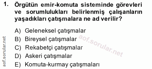 1. soru: Örgütün emir-komuta sisteminde görevleri ve sorumlulukları belirlenmiş çalışanların yaşadıkları çatışmalara ne ad ver…
