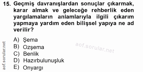15. soru: Geçmiş davranışlardan sonuçlar çıkarmak, karar almak ve geleceğe rehberlik eden yargılamaların anlamlarıyla ilgili çı…