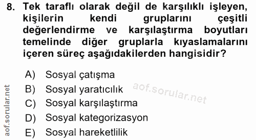 8. soru: Tek taraflı olarak değil de karşılıklı işleyen, kişilerin kendi gruplarını çeşitli değerlendirme ve karşılaştırma boy…