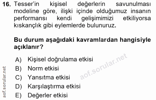 16. soru: esser'in kişisel değerlerin savunulması modeline göre, ilişki içinde olduğumuz insanın performansı kendi gelişimimizi…