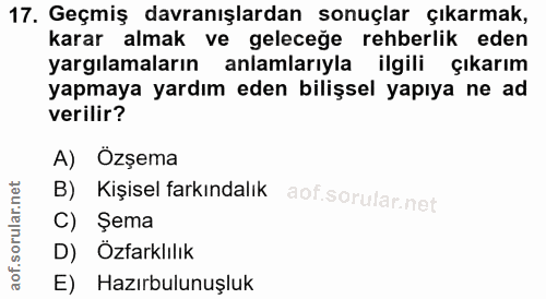 17. soru: Geçmiş davranışlardan sonuçlar çıkarmak, karar almak ve geleceğe rehberlik eden yargılamaların anlamlarıyla ilgili çı…
