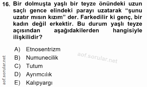 16. soru: Bir dolmuşta yaşlı bir teyze önündeki uzun saçlı gence elindeki parayı uzatarak "şunu uzatır mısın kızım" der. Farked…