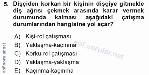 5. soru: Dişçiden korkan bir kişinin dişçiye gitmekle diş ağrısı çekmek arasında karar vermek durumunda kalması aşağıdaki çatı…