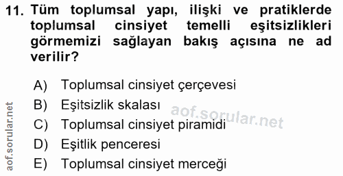11. soru: Tüm toplumsal yapı, ilişki ve pratiklerde toplumsal cinsiyet temelli eşitsizlikleri görmemizi sağlayan bakış açısına…