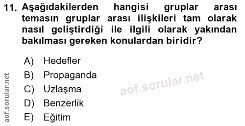 11. soru: Aşağıdakilerden hangisi gruplar arası temasın gruplar arası ilişkileri tam olarak nasıl geliştirdiği ile ilgili olara…