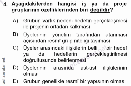 4. soru: Araplarkin ozeliklerinien biri değıda proje A) Grubun varlık nedeni hedefin gerçekleşmesi ile projenin ortadan kalkma…