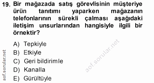 19. soru: Bir mağazada satış görevlisinin müşteriye ürün tanitimi yaparken mağazanın telefonlarının sürekli çalması aşağıdaki i…