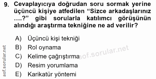 9. soru: Cevaplayıcıya doğrudan soru sormak yerine üçüncü kişiye atfedilen "Sizce arkadaşlarınız ...?" gibi sorularla katılımc…