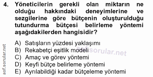 4. soru: Yöneticilerin gerekli olan miktarın ne olduğu hakkındaki deneyimlerine ve sezgilerine göre bütçenin oluşturulduğu tut…