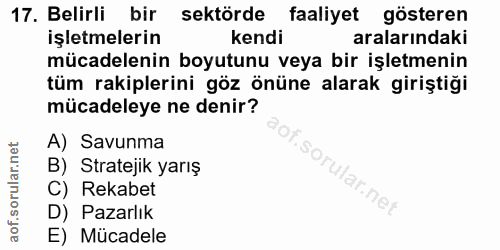 17. soru: Belirli bir sektörde faaliyet gösteren işletmelerin kendi aralarındaki mücadelenin boyutunu veya bir işletmenin tüm r…