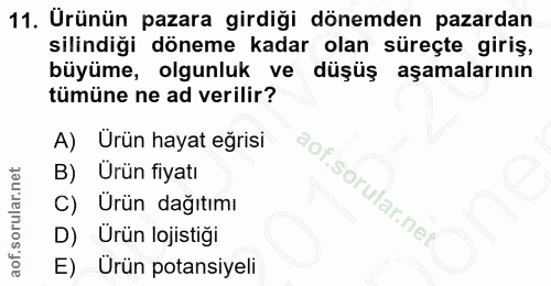 11. soru: Urünün pazara girdiği dönemden pazardan silindiği döneme kadar olan süreçte giriş, büyüme, olgunluk ve düşüş aşamalar…